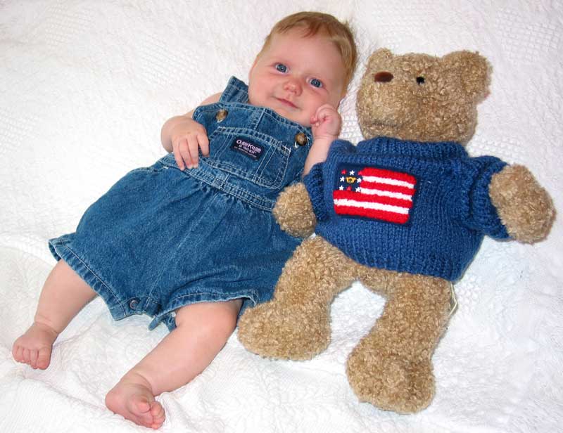 Age: 14 weeks Ready for the 4th of July with her new friend Zachary from Build a Bear.